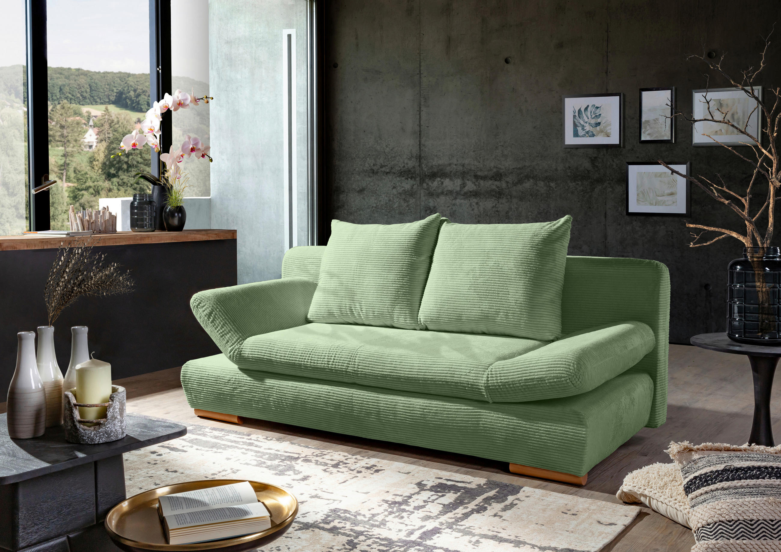 BÄDDSOFFA i manchester olivgrön  - olivgrön/naturfärgad, Klassisk, trä/textil (200/75/92cm) - Livetastic
