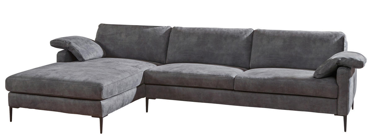 ECKSOFA in Webstoff Grau  176/296 cm  - Schwarz/Grau, Design, Textil/Metall (176/296cm) - Chilliano