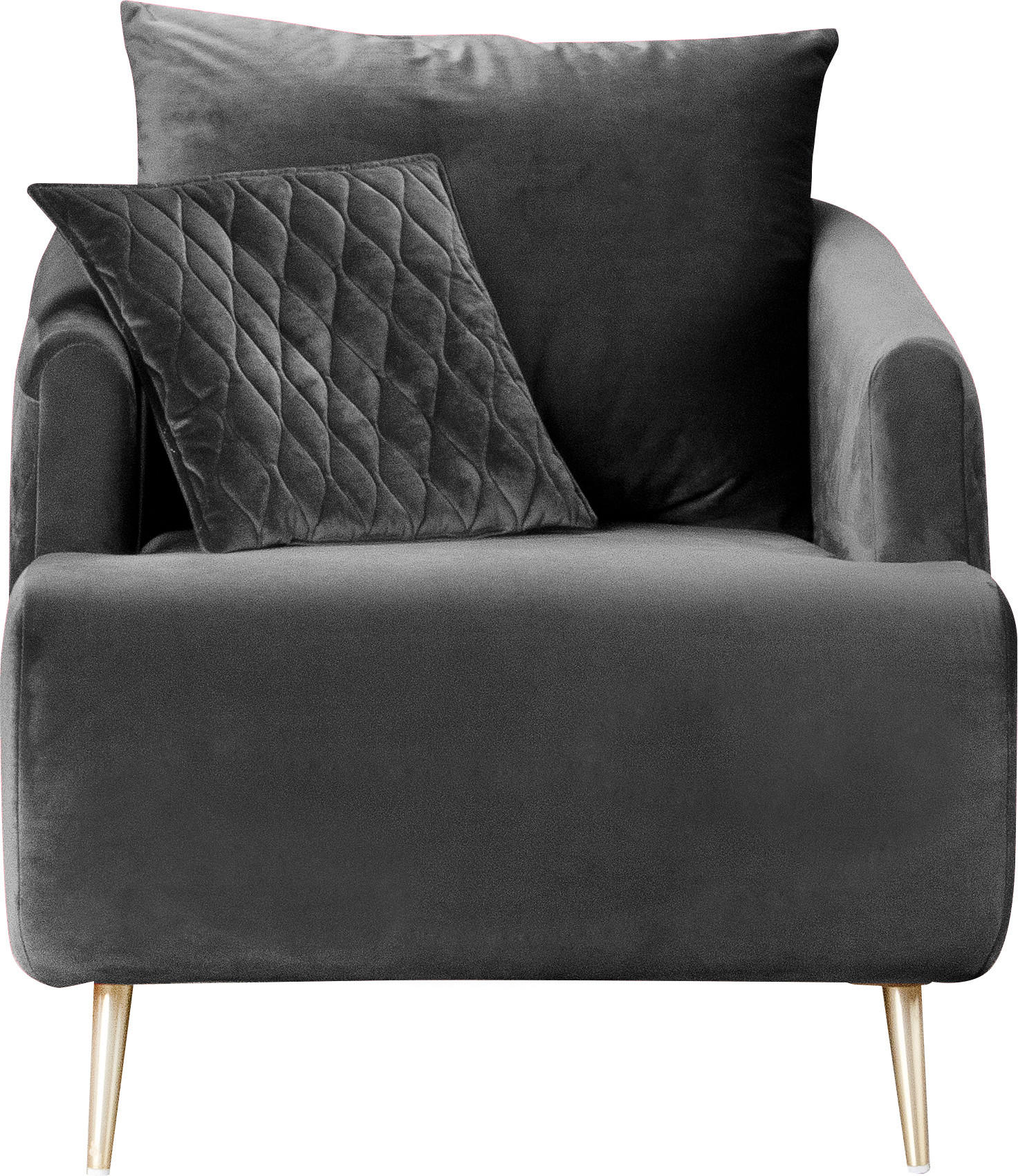 SESSEL Samt Grau    - Goldfarben/Grau, Design, Textil/Metall (74/84/94cm) - MID.YOU
