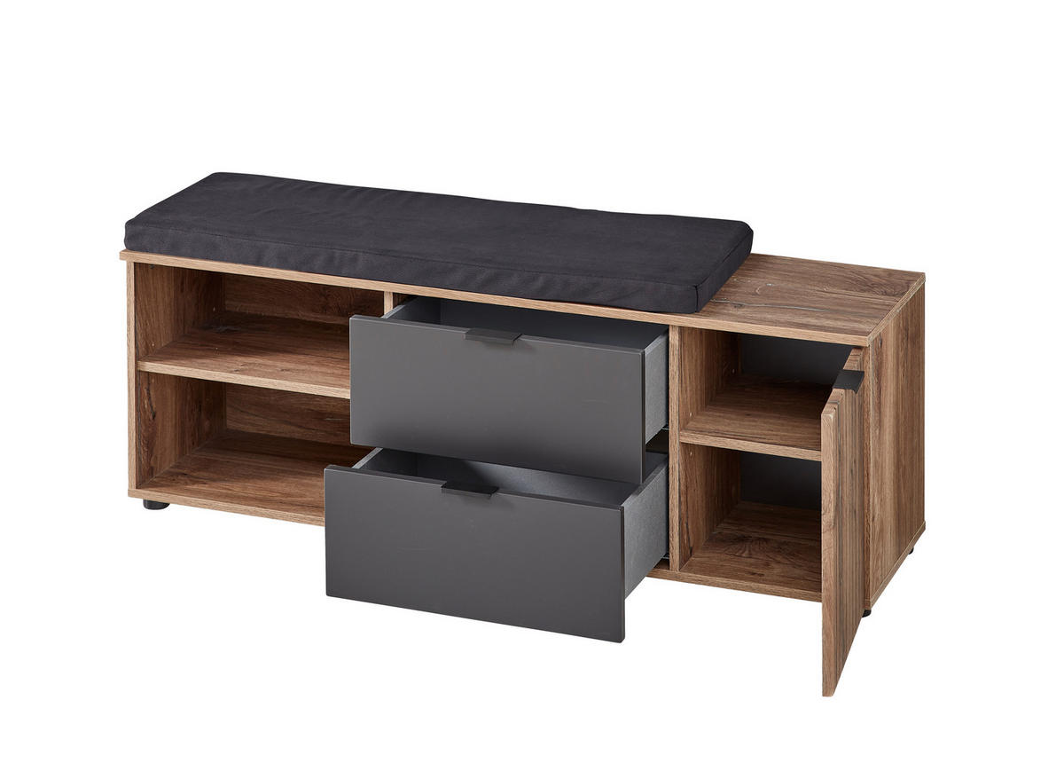 GARDEROBENBANK 134/51/38 cm  - Eichefarben/Anthrazit, Modern, Holzwerkstoff/Kunststoff (134/51/38cm) - MID.YOU