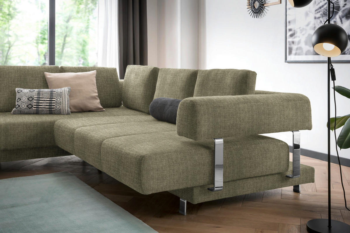 ECKSOFA in Chenille Hellgrün  - Hellgrün, Design, Textil/Metall (235/277cm)