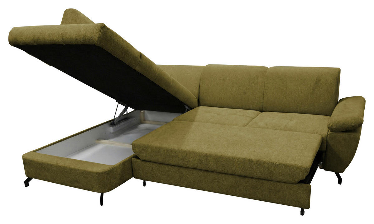 ECKSOFA CORA in Chenille Grün  198/261 cm  - Schwarz/Grün, Design, Textil/Metall (198/261cm) - MID.YOU