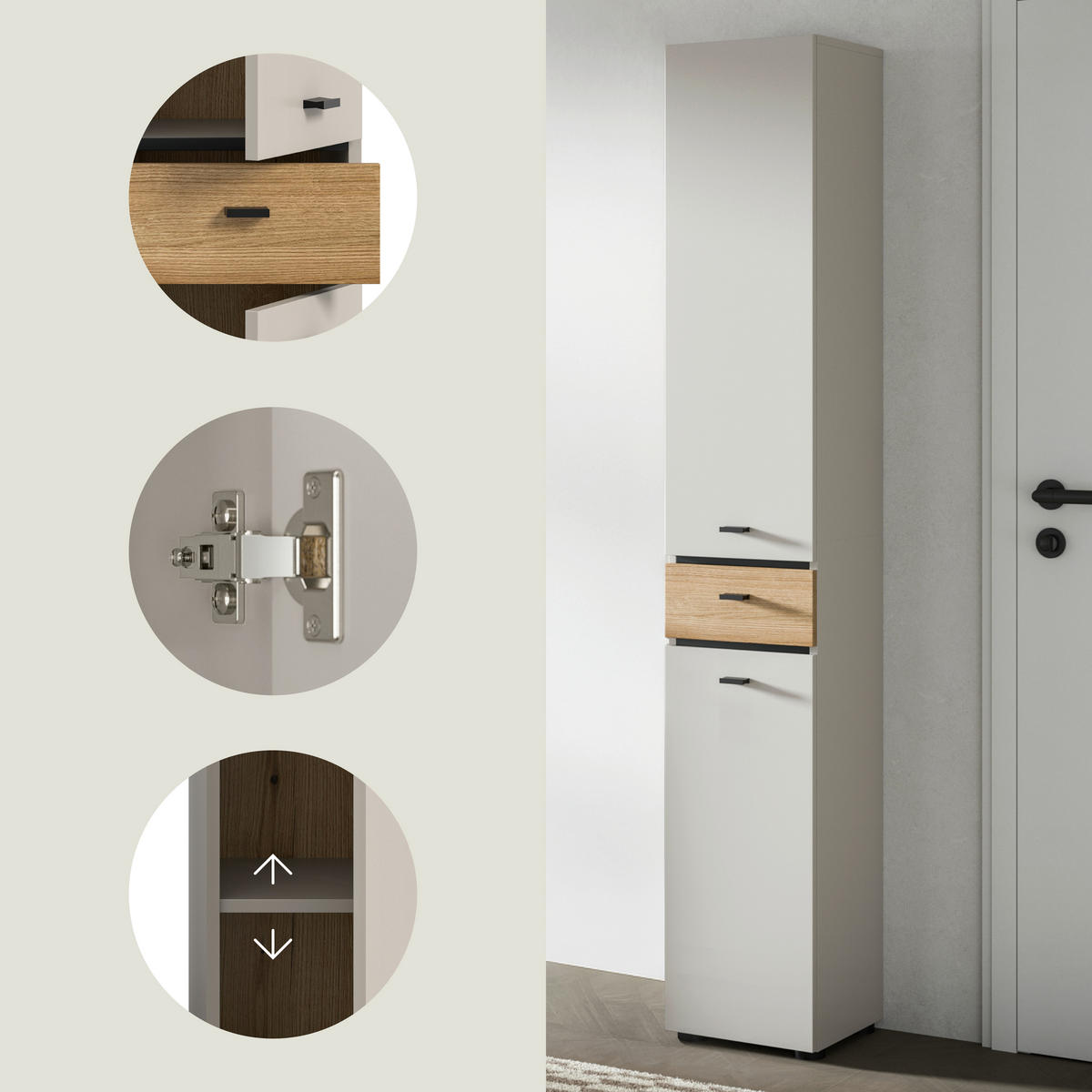 HOCHSCHRANK 32/191/30 cm  - Kaschmir/Eichefarben, Trend, Holzwerkstoff/Kunststoff (32/191/30cm) - MID.YOU