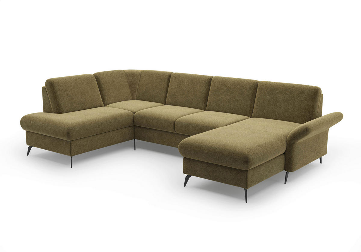 WOHNLANDSCHAFT Olivgrün Flachgewebe  - Schwarz/Olivgrün, KONVENTIONELL, Textil/Metall (195/314/164cm) - Sit & More