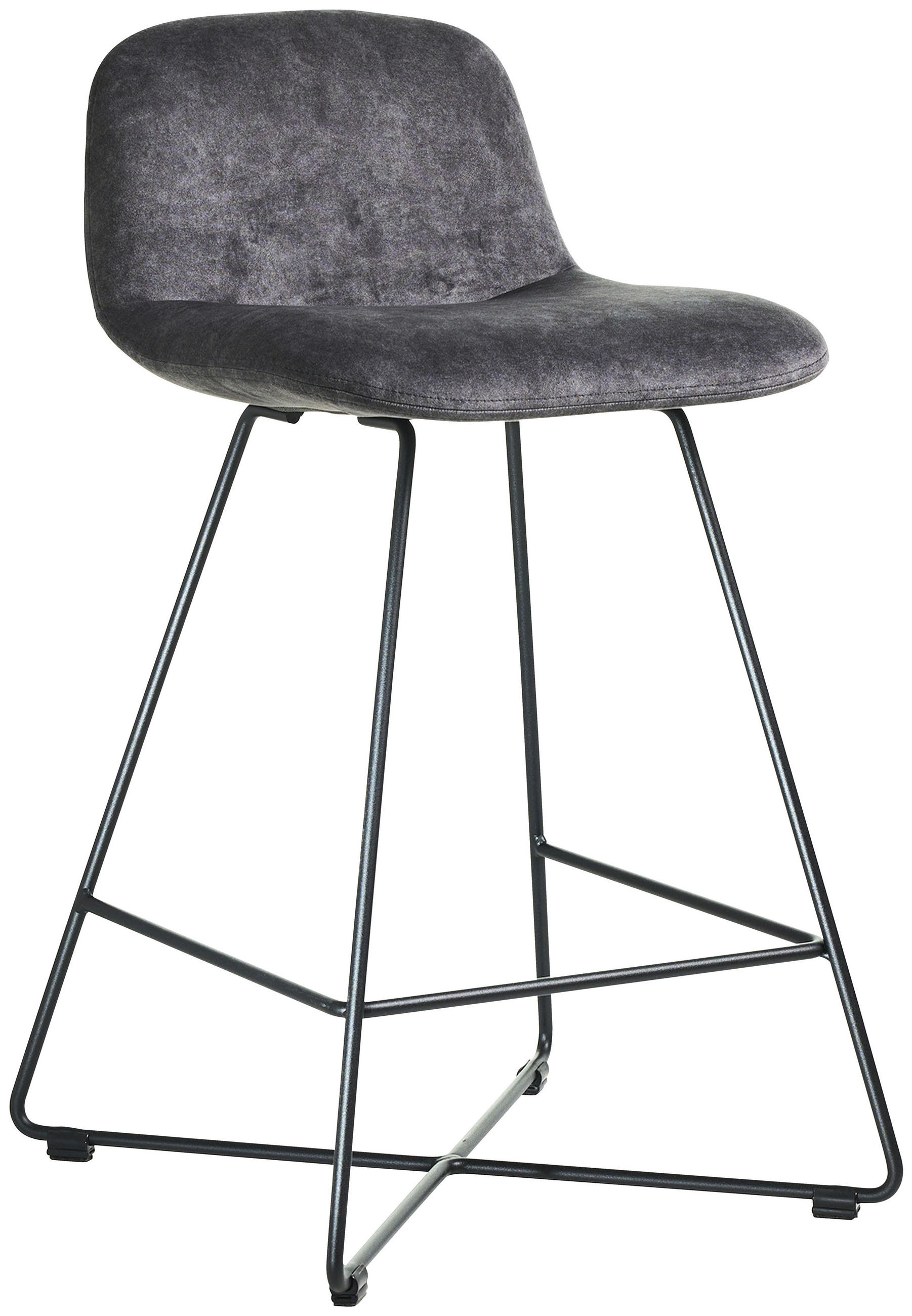 BARHOCKER Velours Grau, Schwarz Edelstahl Stoffauswahl  - Schwarz/Grau, Basics, Textil/Metall (50/85/48cm) - Celina Home