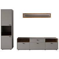 REGAL ZA DNEVNI BORAVAK siva, boje hrasta   - siva/boje hrasta, Moderno, staklo/drvni materijal (271/200/44cm) - Stylife