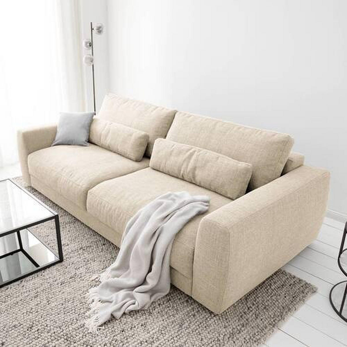 3-SITZER-SOFA in Webstoff Beige  - Beige/Schwarz, Design, Kunststoff/Textil (250/80/117cm) - home24