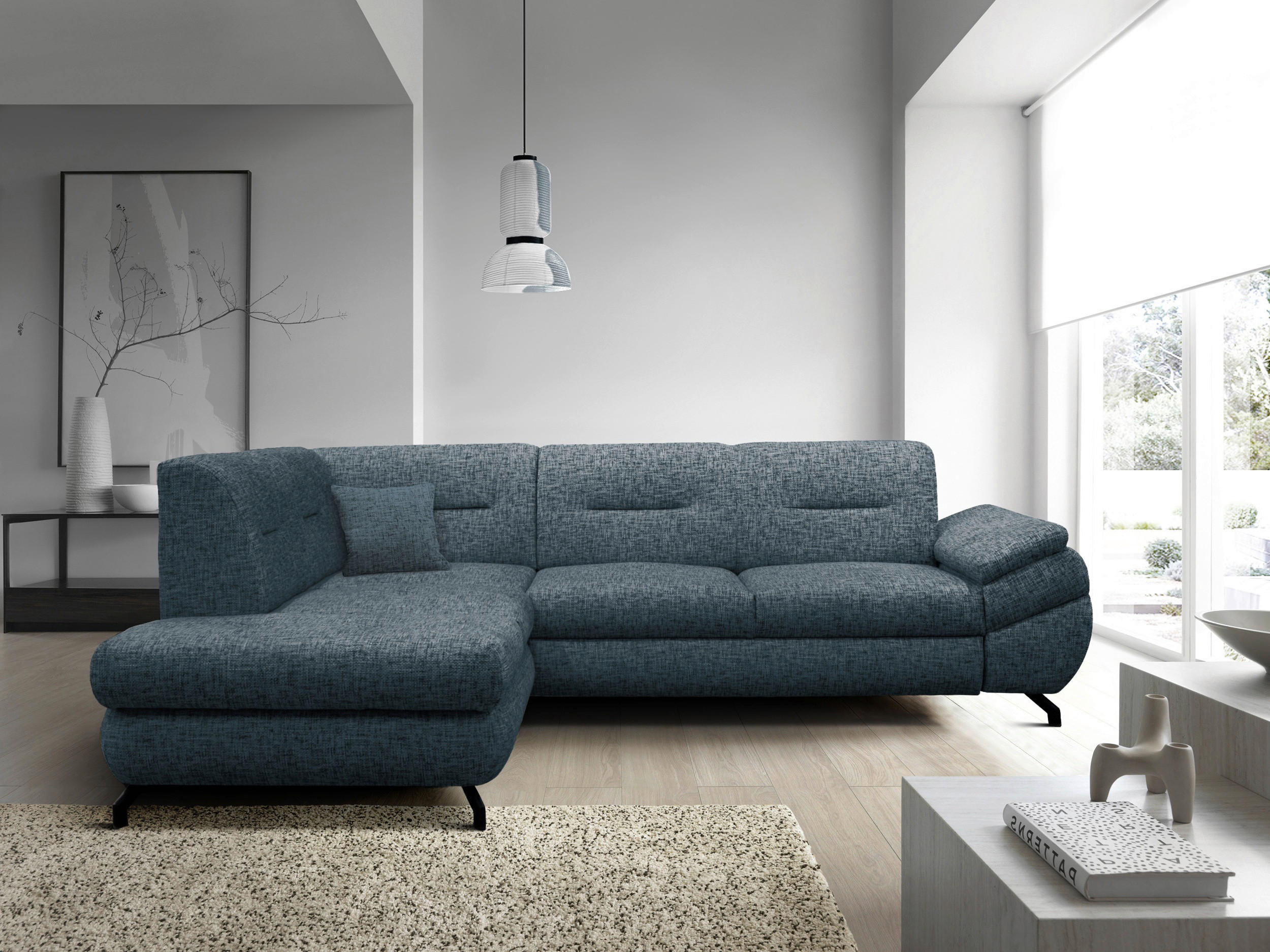 ECKSOFA Blau Struktur, Plüsch  - Blau/Schwarz, Design, Textil/Metall (201/274cm) - MID.YOU