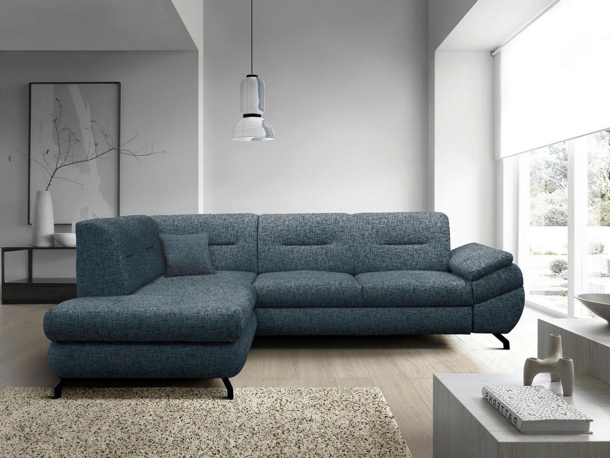 ECKSOFA in Struktur, Plüsch Blau  - Blau/Schwarz, Design, Textil/Metall (201/274cm) - MID.YOU