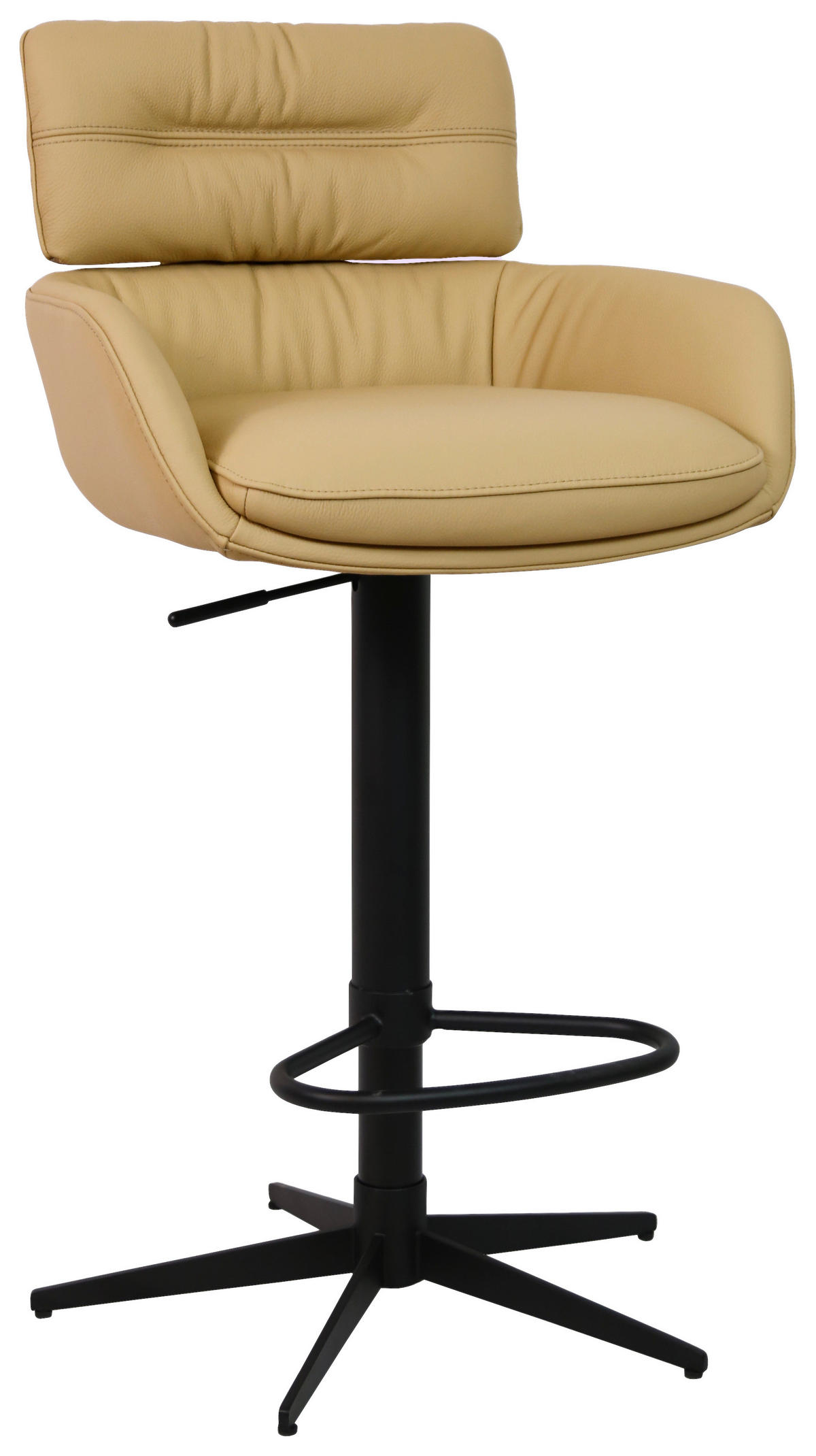 BARHOCKER Echtleder Schwarz, Karamell Eisen Lederauswahl, Sitzfläche 360° drehbar  - Karamell/Schwarz, Design, Leder/Metall (54/99-116,5/52cm) - Dieter Knoll