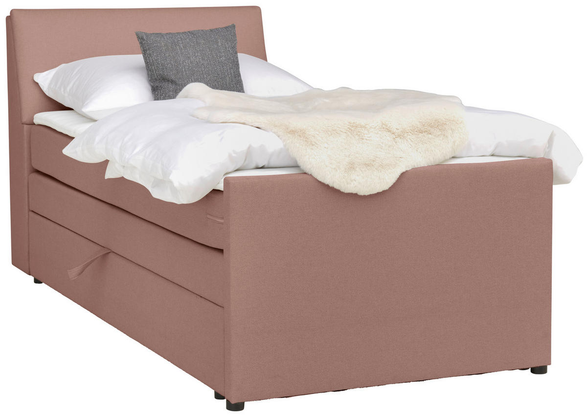 BOXSPRING-ÁGY 100/200 cm  fáradtrózsaszín  - fekete/fáradtrózsaszín, Modern, textil/fa (100/200cm) - MID.YOU