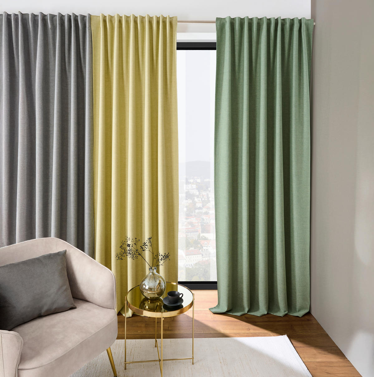 HOTOVÝ ZÁVĚS, neprůsvitné, 140/245 cm - zelená, Basics, textil (140/245cm) - Esposa