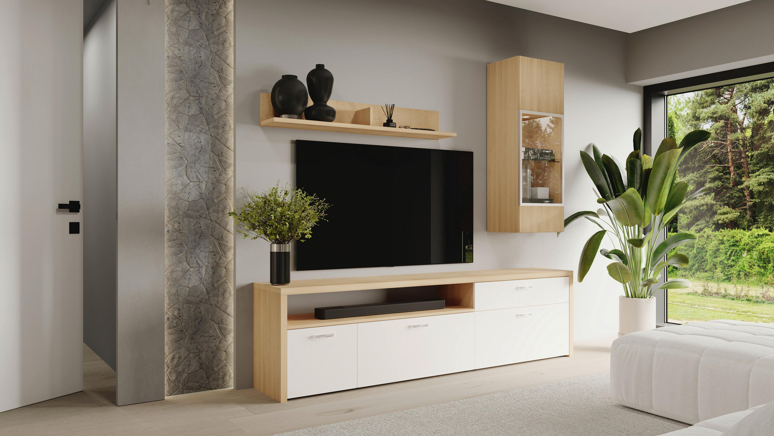 DNEVNI REGAL,  bela, barve hrasta  - barve hrasta/bela, Konvencionalno, les (232,9/210/41cm) - Alples