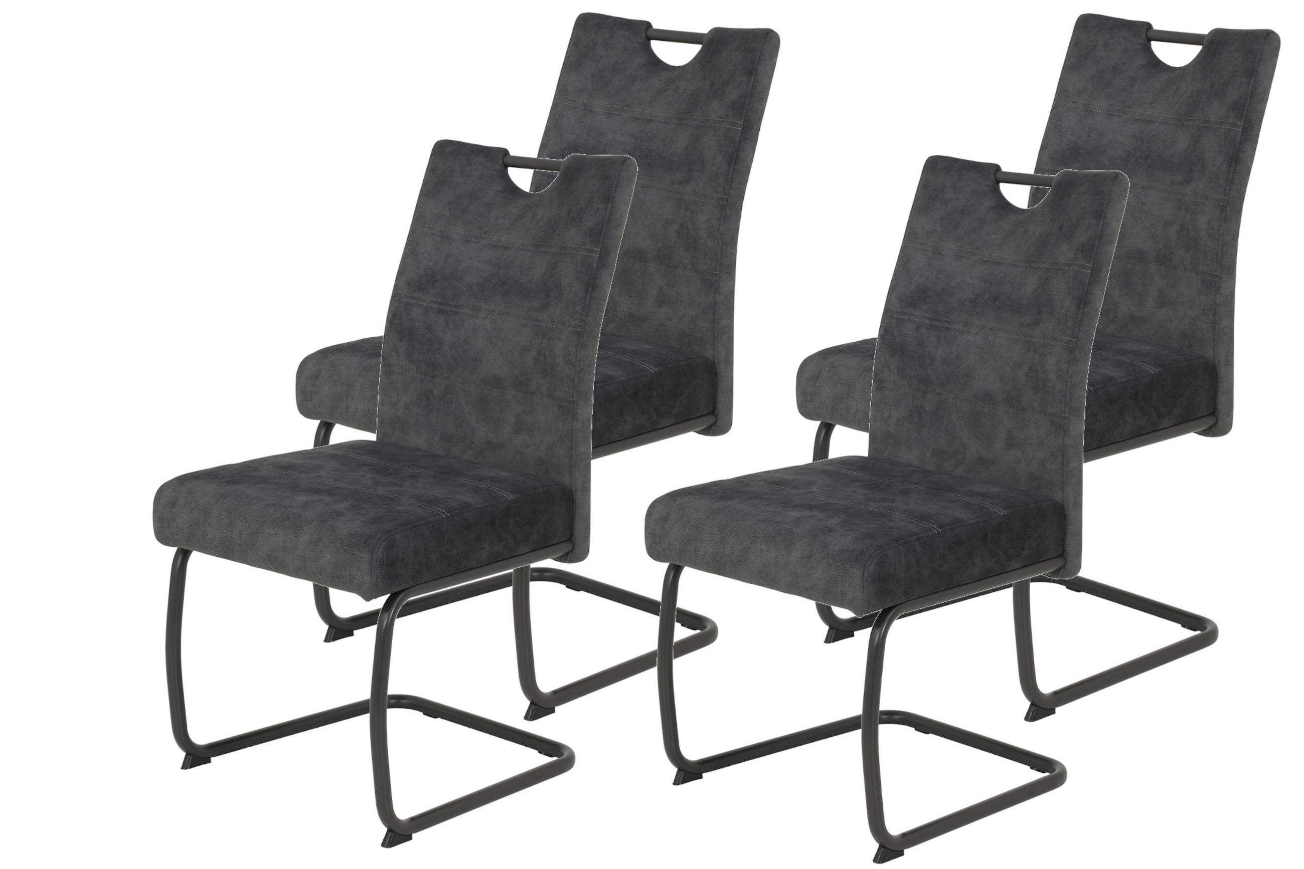 SCHWINGSTUHL-SET 4 Stück mit Griff Samt, Mikrofaser  - Anthrazit/Grau, MODERN, Textil/Metall (50/97/63cm) - P & B