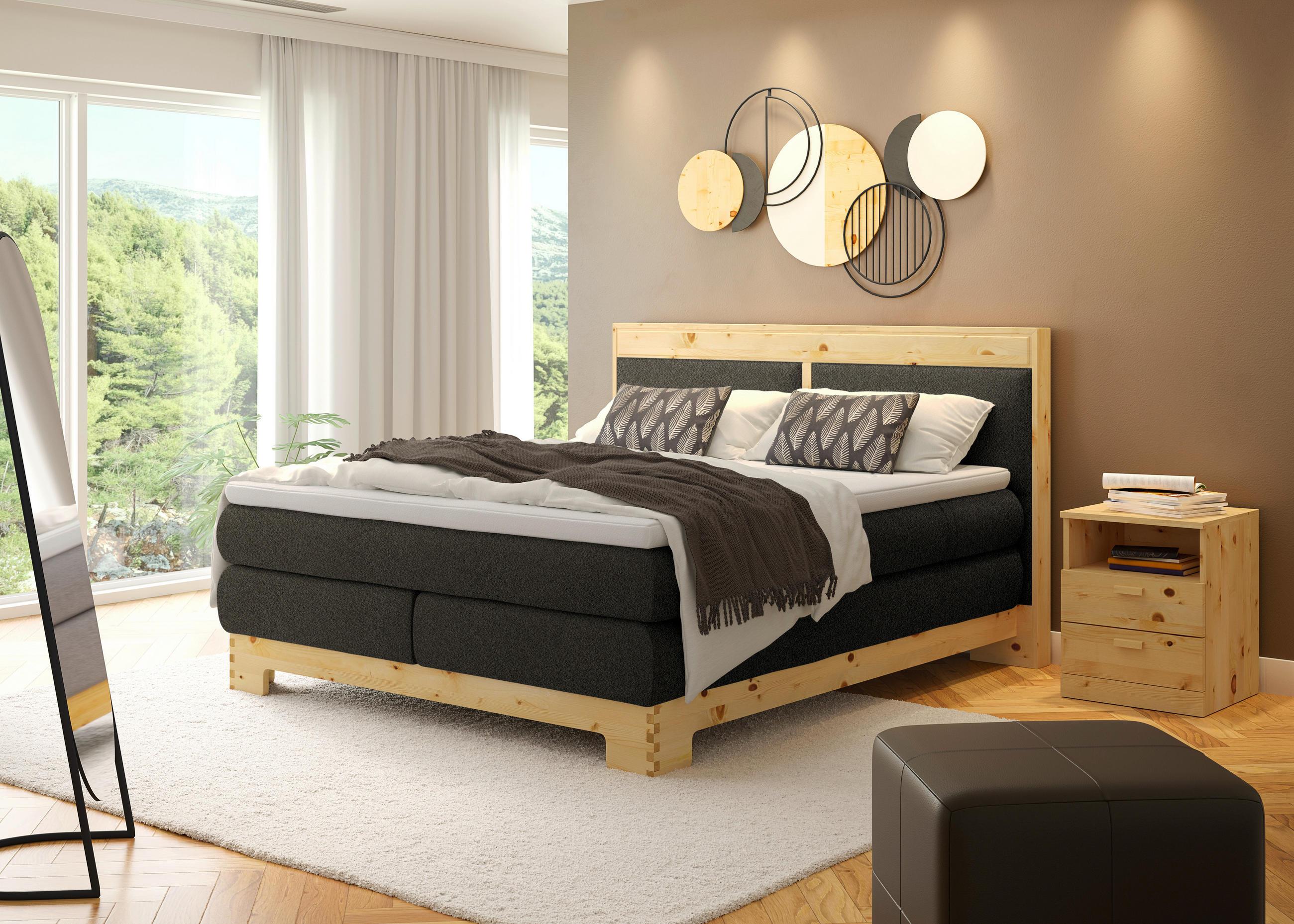 BOXSPRINGBETT 180/200 cm  in Dunkelbraun  - Dunkelbraun, Natur, Holz/Textil (180/200cm) - Linea Natura