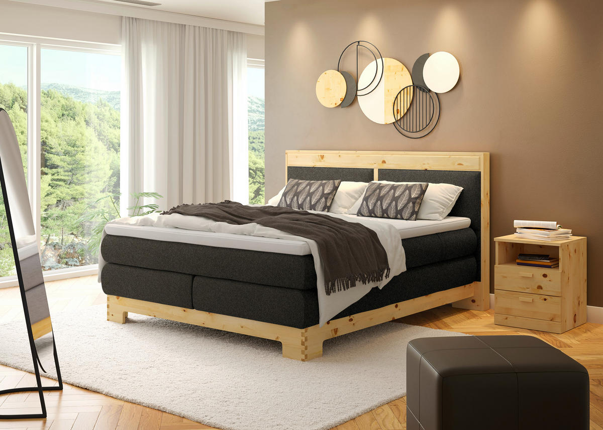 BOXSPRINGBETT 180/200 cm  in Dunkelbraun  - Dunkelbraun, Natur, Holz/Textil (180/200cm) - Linea Natura