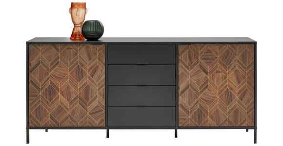 SIDEBOARD Schwarz, Goldfarben Einlegeböden  - Goldfarben/Schwarz, Trend, Holzwerkstoff/Metall (187,8/84/42cm) - Hom`in