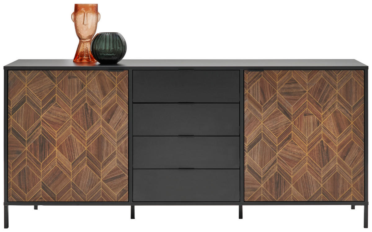 SIDEBOARD 187,8/84/42 cm  in Schwarz, Goldfarben  - Goldfarben/Schwarz, Trend, Holzwerkstoff/Metall (187,8/84/42cm) - Hom`in
