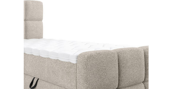 BOXBETT 90/200 cm,  in Taupe, gepolstertes Kopfteil, Bettkasten, Topper, H3 = fest  - Taupe/Schwarz, Design, Holzwerkstoff/Kunststoff (90/200cm) - Xora