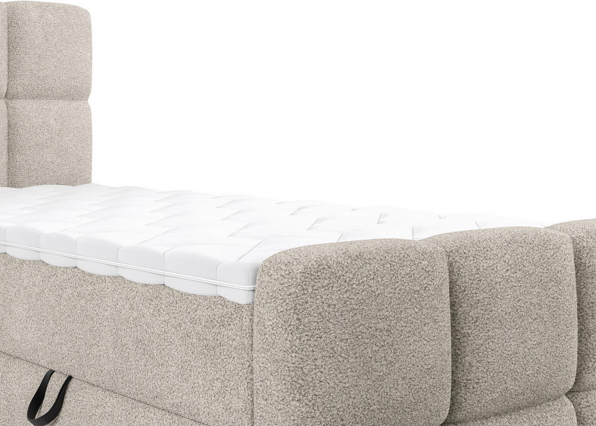 BOXBETT 120/200 cm,  in Taupe, gepolstertes Kopfteil, Bettkasten, Topper, H3 = fest  - Taupe/Schwarz, Design, Holzwerkstoff/Kunststoff (120/200cm) - Xora