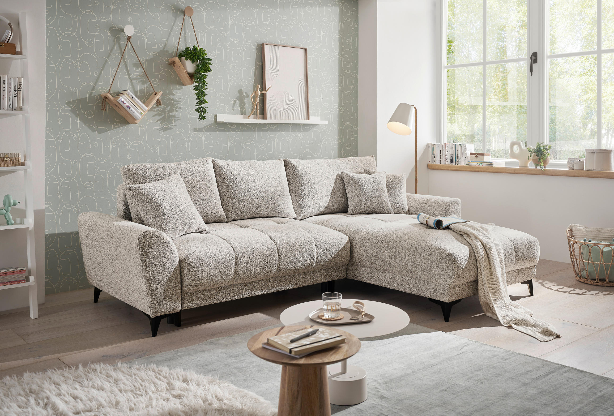 Thumbnail - Mid.you Ecksofa, Hellbraun, Textil, L-Form, einmalig seitenverkehrt montierbar, 281x189 cm, Made in EU, Liegefunktion, S...