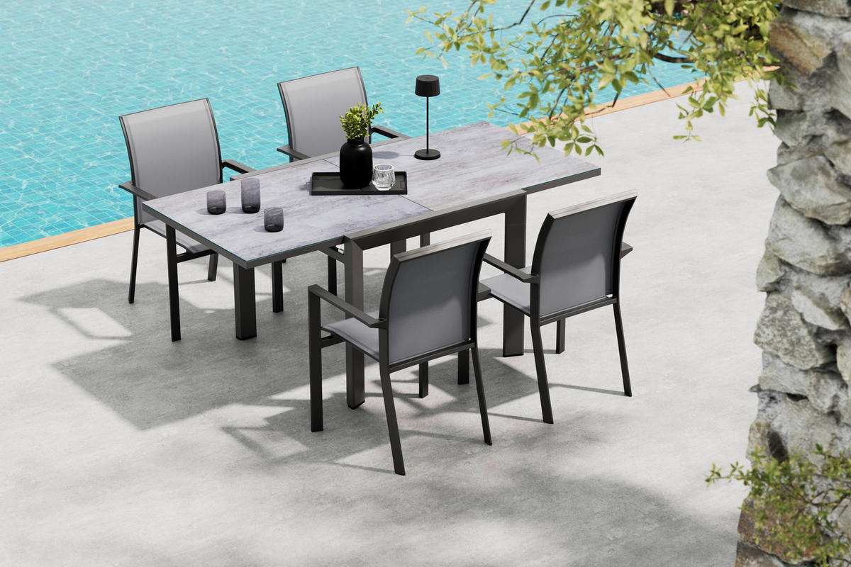 GARTENTISCH 90-180/90/75 cm Metall, Glas quadratisch  - Anthrazit/Grau, Design, Glas/Metall (90-180/90/75cm) - Ambia Garden