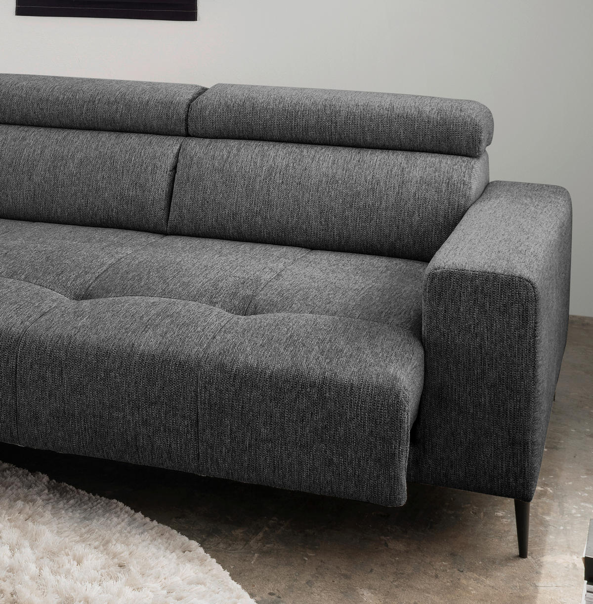 ECKSOFA Anthrazit Chenille  - Anthrazit/Schwarz, KONVENTIONELL, Textil/Metall (188/276cm) - Livetastic