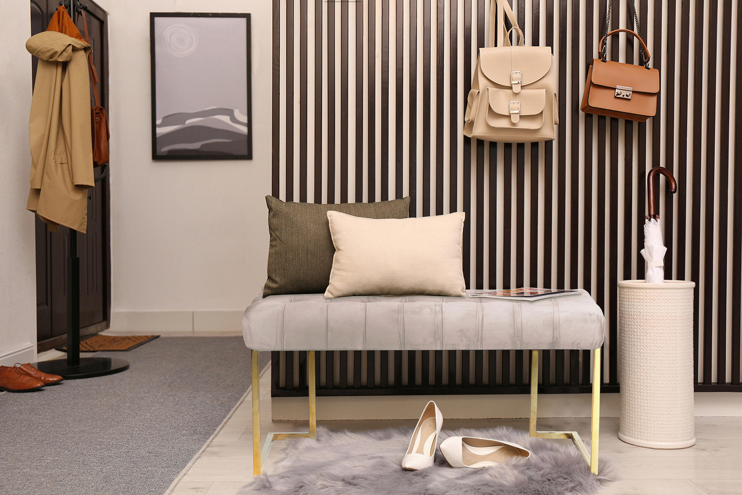 HOCKERBANK in Metall, Kunststoff Taupe, Goldfarben  - Taupe/Goldfarben, Design, Kunststoff/Metall (47/48/100cm) - Kayoom