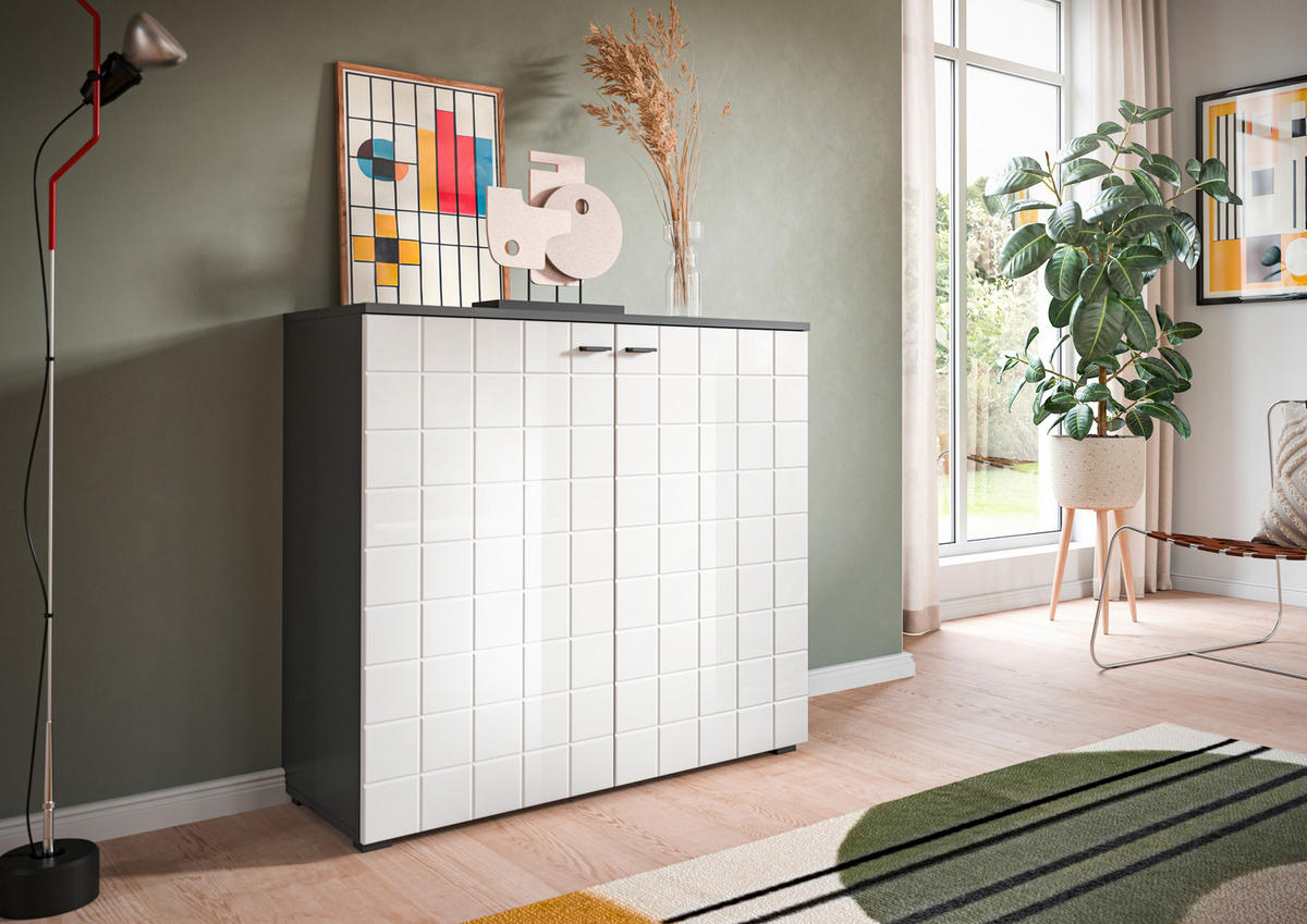 BYRÅ 92/87/37 cm  - vit högglans/svart, Design, trämaterial/plast (92/87/37cm) - MID.YOU