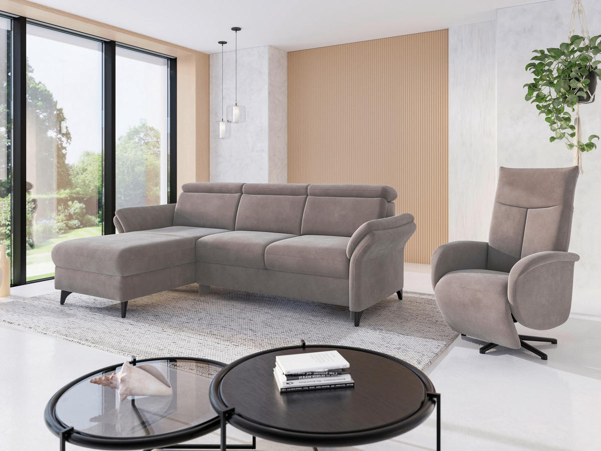 ECKSOFA GLENDALE E Taupe Flachgewebe  - Taupe/Schwarz, KONVENTIONELL, Textil/Metall (166/253cm) - Sit & More