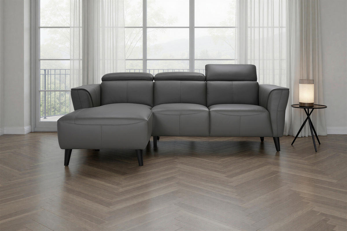 ECKSOFA  in Echtleder Grau  173/223 cm  - Grau, KONVENTIONELL, Leder (173/223cm) - MID.YOU