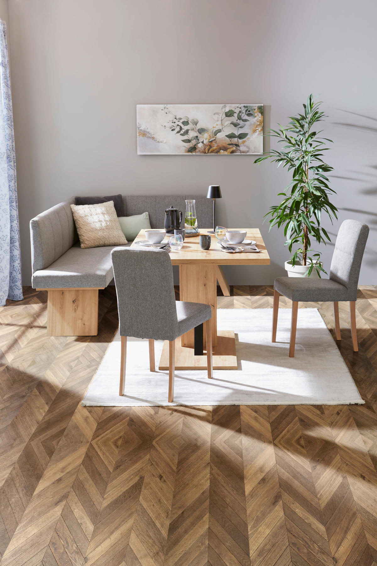 ECKBANK 185/150 cm Webstoff Grau   - Eichefarben/Grau, KONVENTIONELL, Textil (185/150cm) - Livetastic