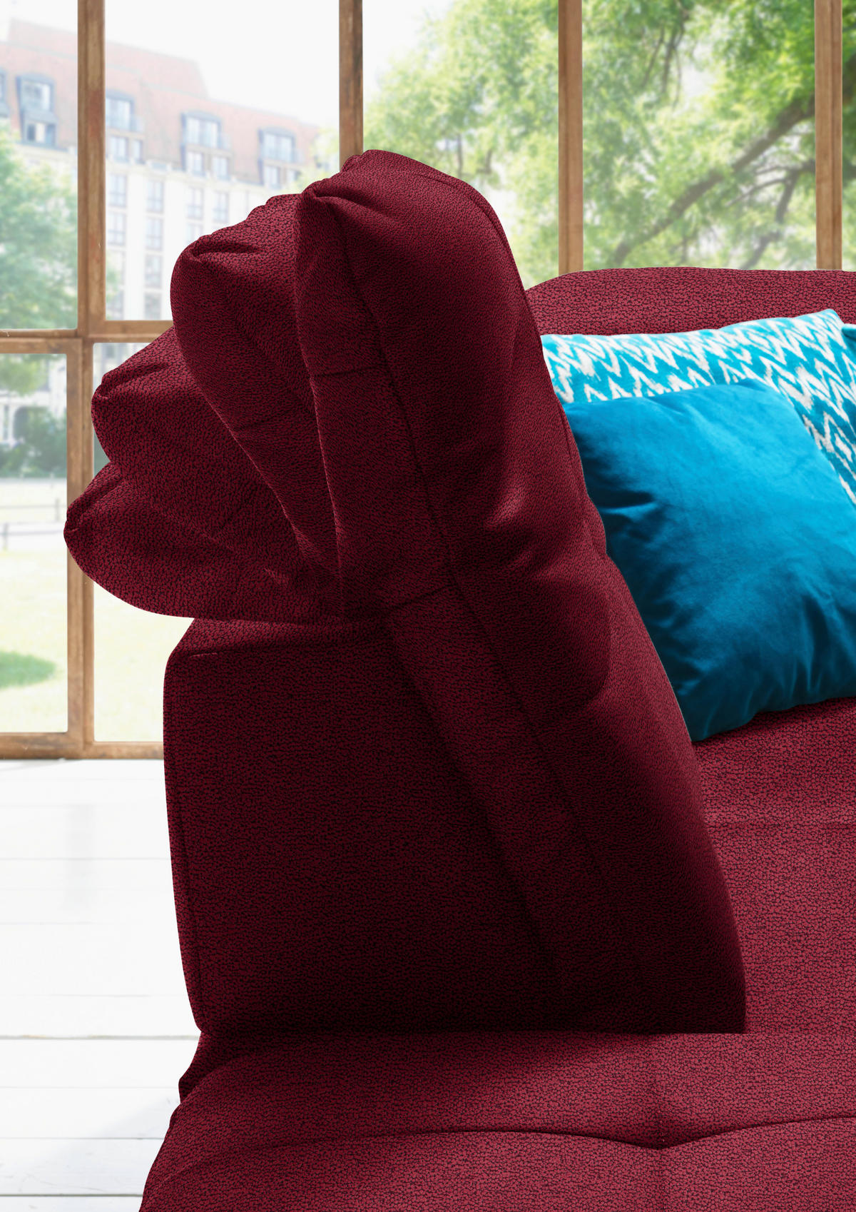 WOHNLANDSCHAFT  in Mikrofaser Weinrot  - Chromfarben/Weinrot, Design, Holzwerkstoff/Textil (260/371/195cm) - Beldomo Style