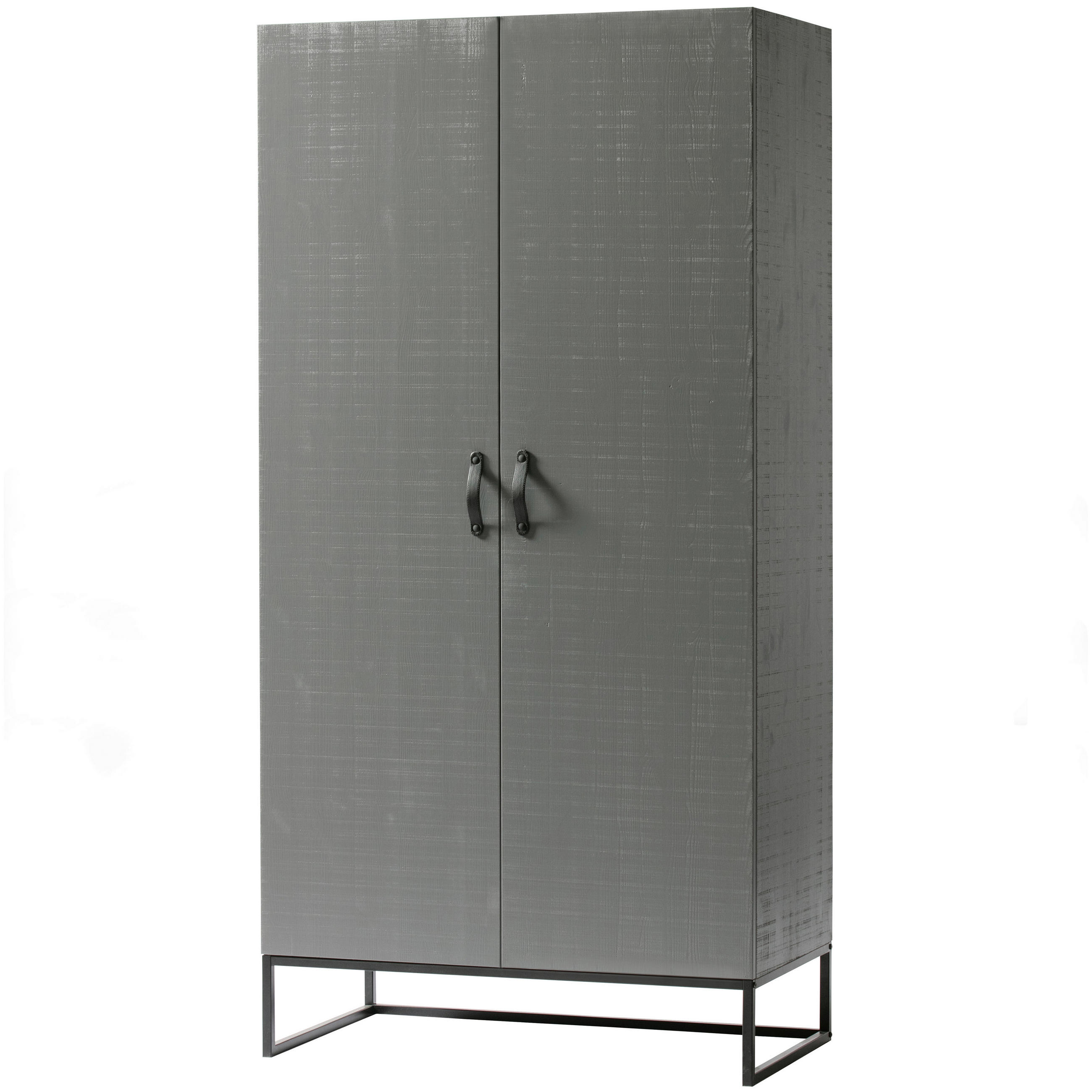 DREHTÜRENSCHRANK  in Grau  - Schwarz/Grau, Design, Leder/Holz (100/195/53cm) - Livetastic