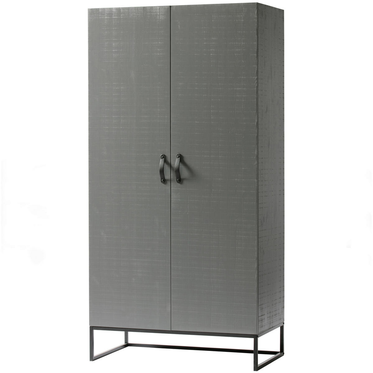 DREHTÜRENSCHRANK 100/195/53 cm 2-türig Grau  - Schwarz/Grau, Design, Leder/Holz (100/195/53cm) - Livetastic