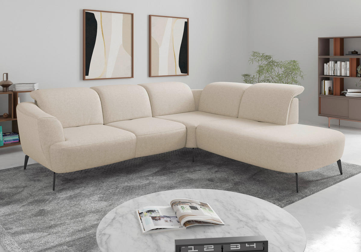 ECKSOFA ZOE E Creme Flachgewebe  - Creme/Schwarz, KONVENTIONELL, Textil/Metall (300/267cm) - Sit & More