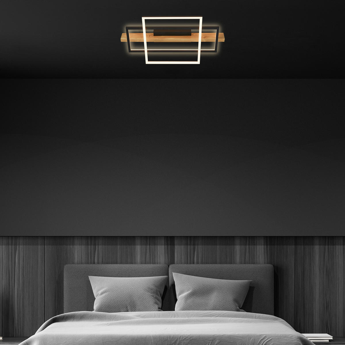 LED-DECKENLEUCHTE 55/30/8 cm   - Eichefarben/Schwarz, Natur, Holz/Metall (55/30/8cm) - Briloner
