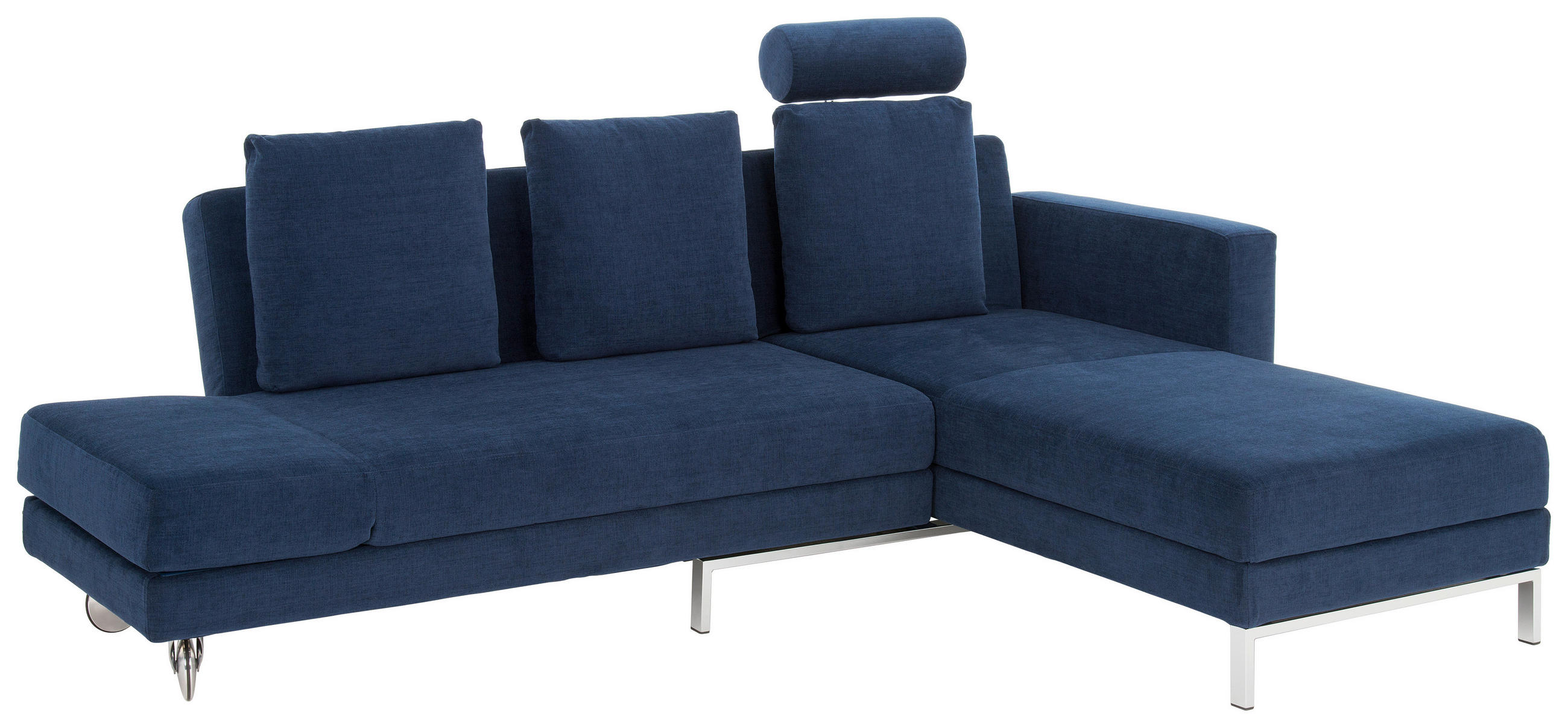 ECKSOFA in Flachgewebe Blau  257/210 cm  - Chromfarben/Blau, Design, Textil/Metall (257/210cm) - Brühl