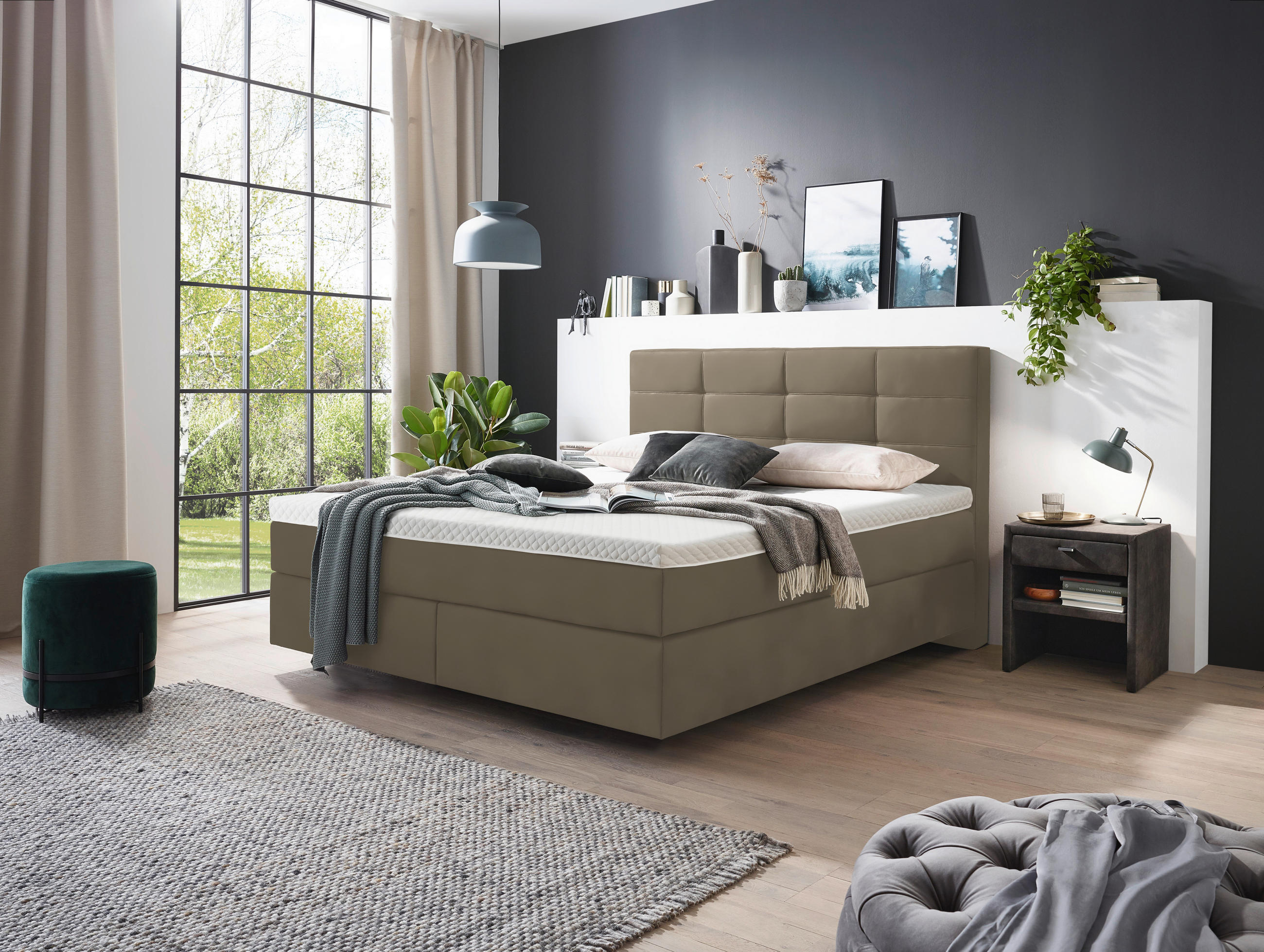 BOXSPRINGBETT 160/200 cm  in Graubraun  - Chromfarben/Graubraun, KONVENTIONELL, Kunststoff/Textil (160/200cm) - Voleo