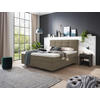 BOXSPRINGBETT 180/200 cm,  in Graubraun, Matratze, gepolstertes Kopfteil, Topper, H2 + H3 = mittel + fest  - Chromfarben/Graubraun, KONVENTIONELL, Kunststoff/Textil (180/200cm) - Voleo