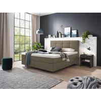 BOXSPRINGBETT 180/200 cm,  in Graubraun, Matratze, gepolstertes Kopfteil, Topper, H2 + H3 = mittel + fest  - Chromfarben/Graubraun, KONVENTIONELL, Kunststoff/Textil (180/200cm) - Voleo