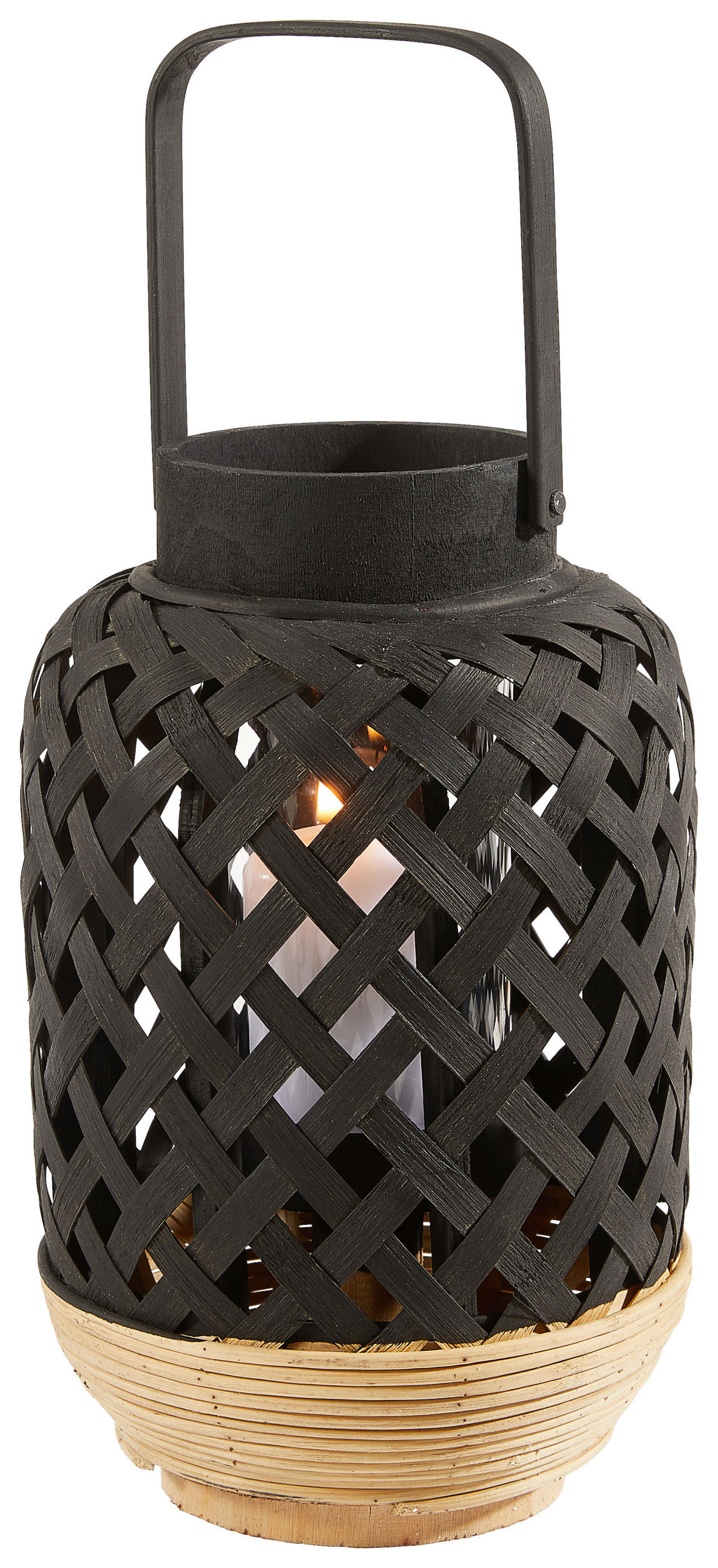 LATERNE - Schwarz, Trend, Glas/Naturmaterialien (17/26cm) - Ambia Home