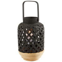 LATERNE - Schwarz, Trend, Glas/Naturmaterialien (17/26cm) - Ambia Home