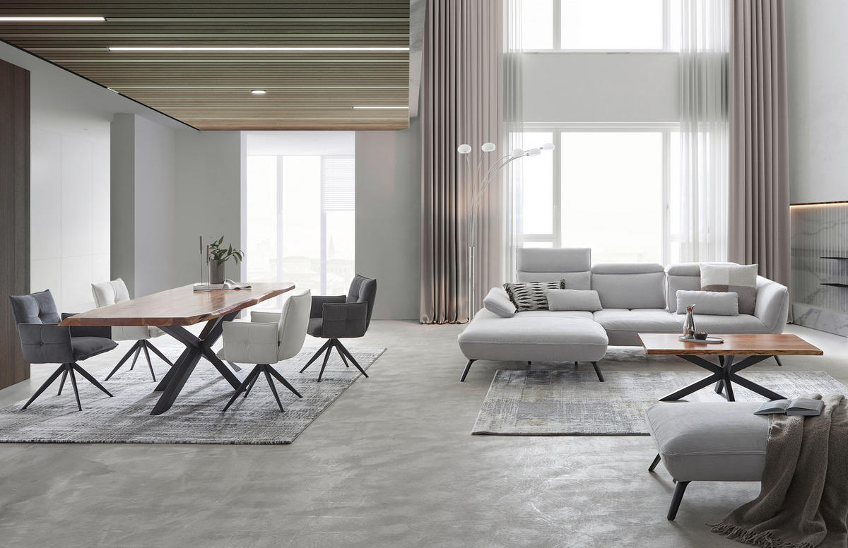ECKSOFA Hellgrau Cord  - Hellgrau/Schwarz, Design, Textil/Metall (196/301cm) - Moderano