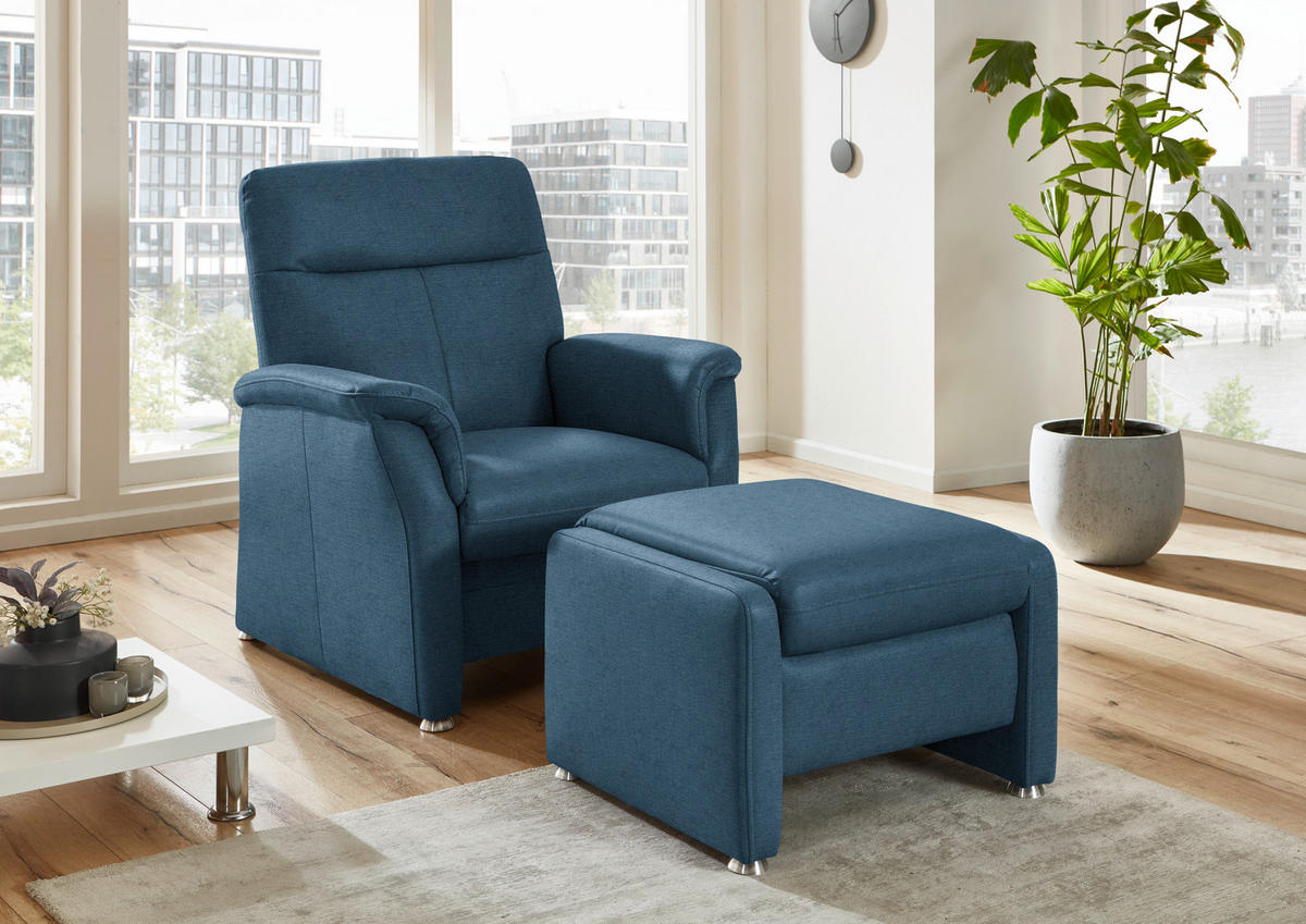 SESSEL Flachgewebe Blau  - Blau/Alufarben, Konventionell, Textil/Metall (90/100/89cm) - Beldomo Comfort