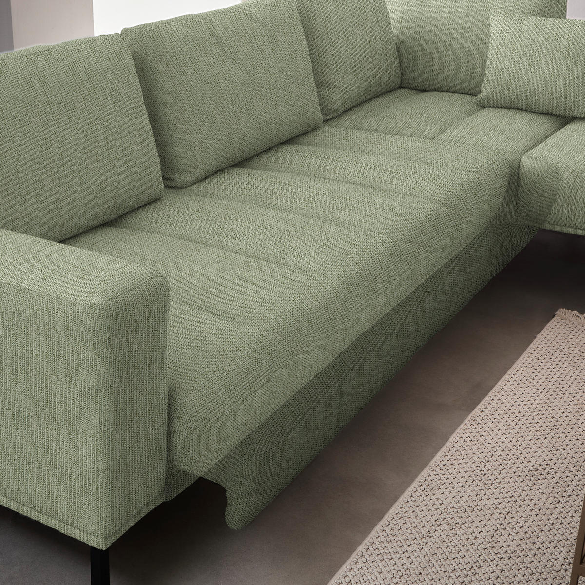 ECKSOFA  in Flachgewebe Olivgrün  308/270 cm  - Schwarz/Olivgrün, Design, Textil/Metall (308/270cm) - Pure Home Lifestyle