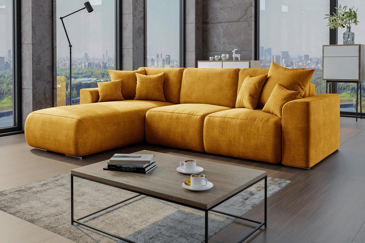 ECKSOFA in Samt Gelb  195/293 cm  - Chromfarben/Gelb, KONVENTIONELL, Kunststoff/Textil (195/293cm) - Carryhome