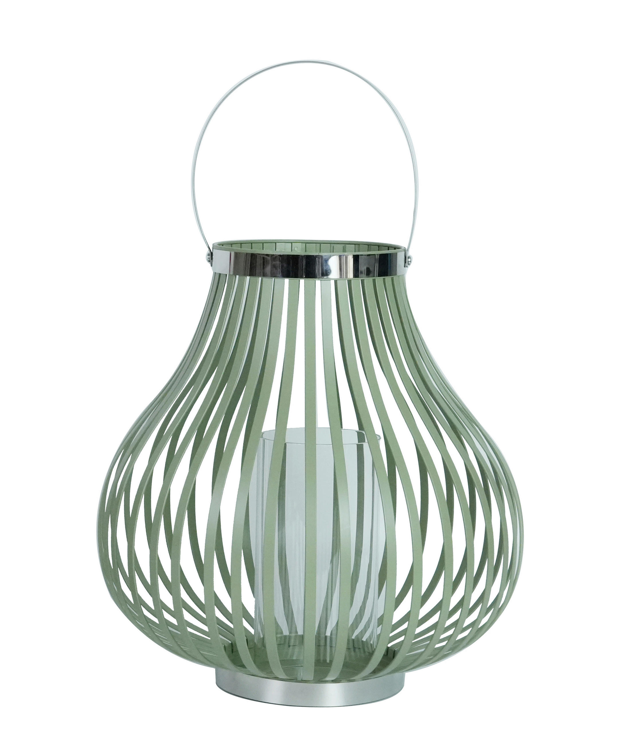 XXXLutz Laterne Klar, Edelstahl, Salbeigrün 35.5 cm