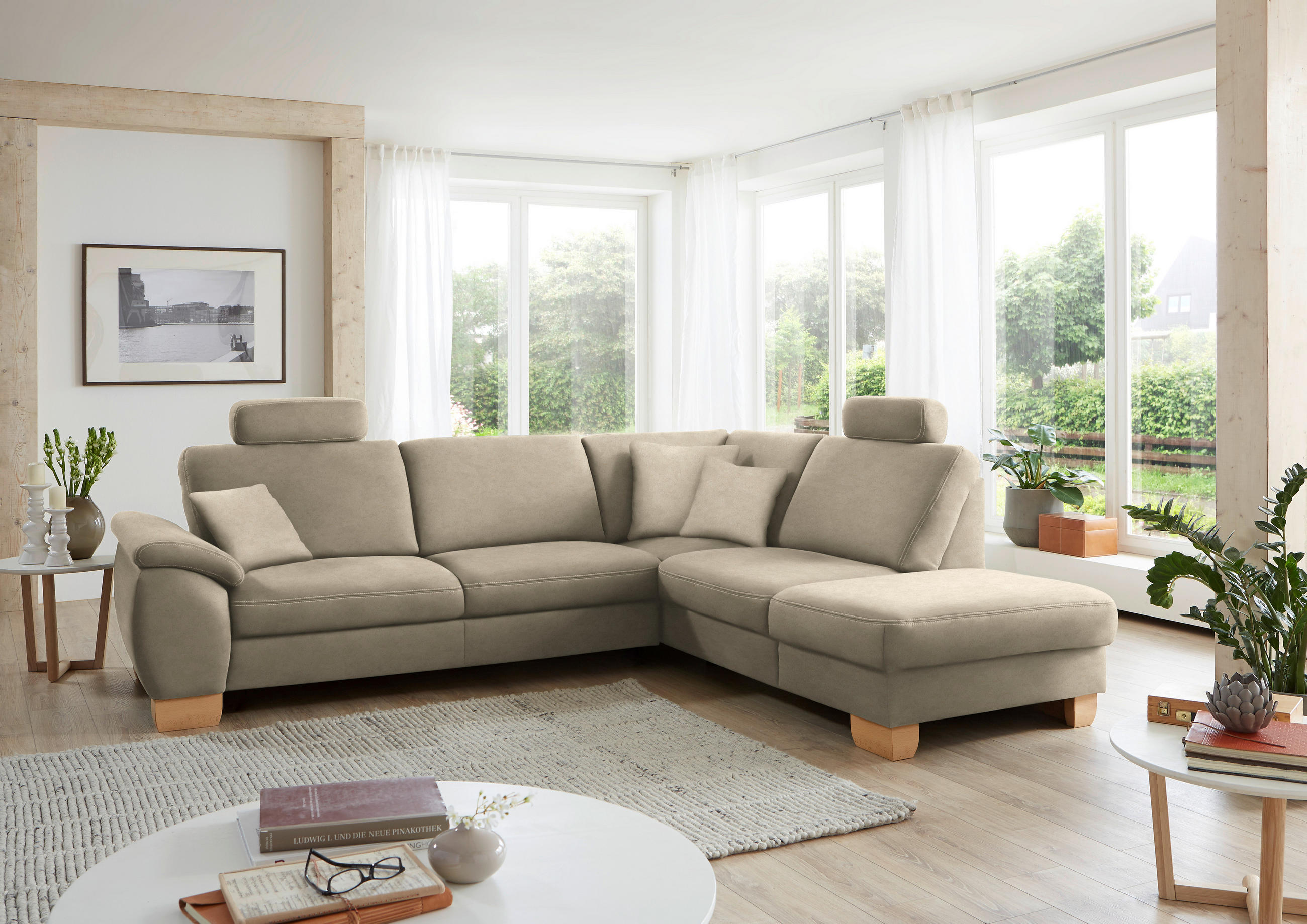 ECKSOFA in Mikrofaser Naturfarben  - Wildeiche/Beige, Natur, Holz/Textil (286/236cm) - Voleo