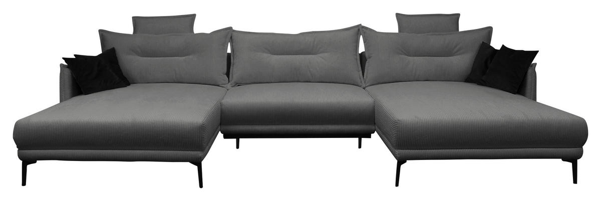 WOHNLANDSCHAFT NUOVO U Grau Cord  - Schwarz/Grau, Design, Textil/Metall (194/360/194cm) - MID.YOU